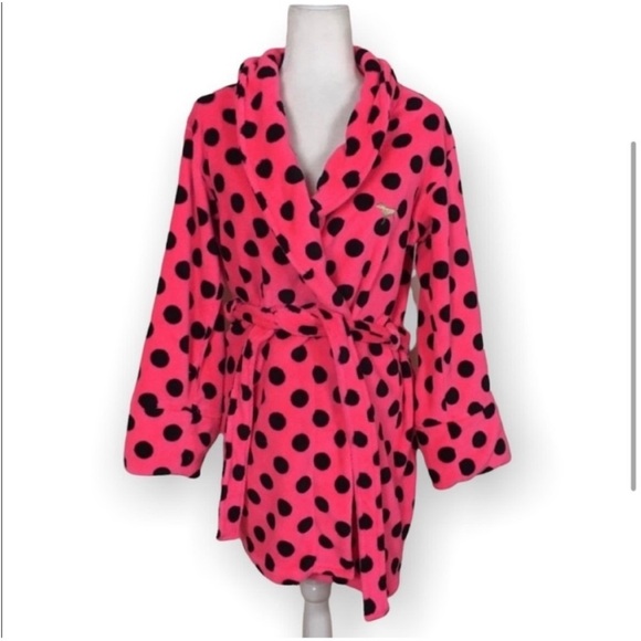 PINK Victoria's Secret Other - Victoria’s Secret Pink women’s polka dot hot pink plush robe size XS/S cozy warm